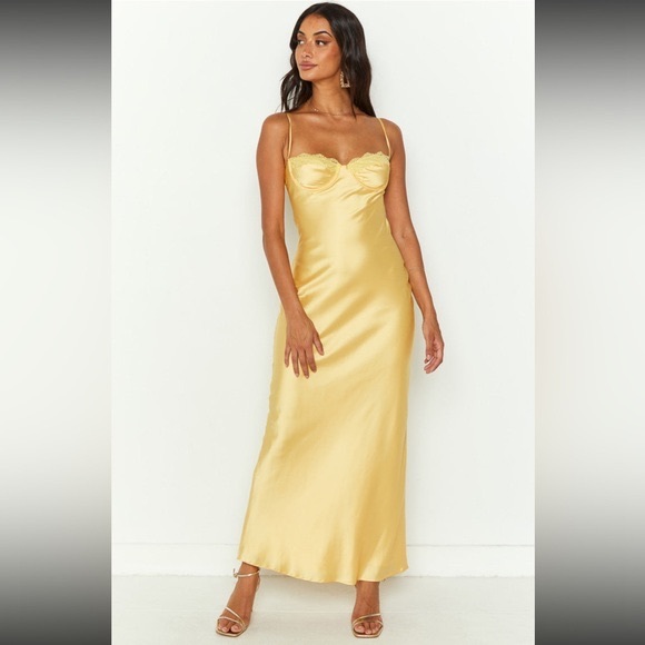 Beginning Boutique Yellow Satin Midi Dress - Picture 3 of 16